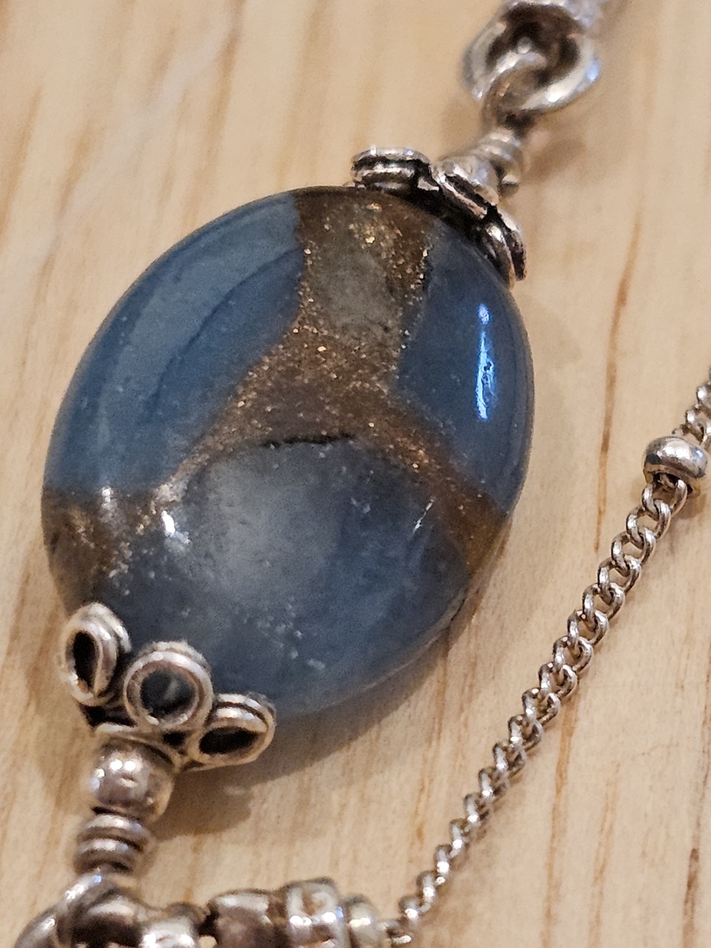 925 Sterling Silver Satellite Chain Necklace with Natural Blue Quartz